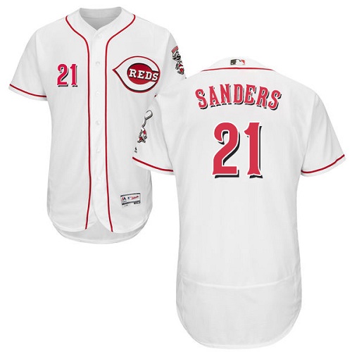 Reds #21 Reggie Sanders White Flexbase Authentic Collection Stitched MLB Jersey - Click Image to Close